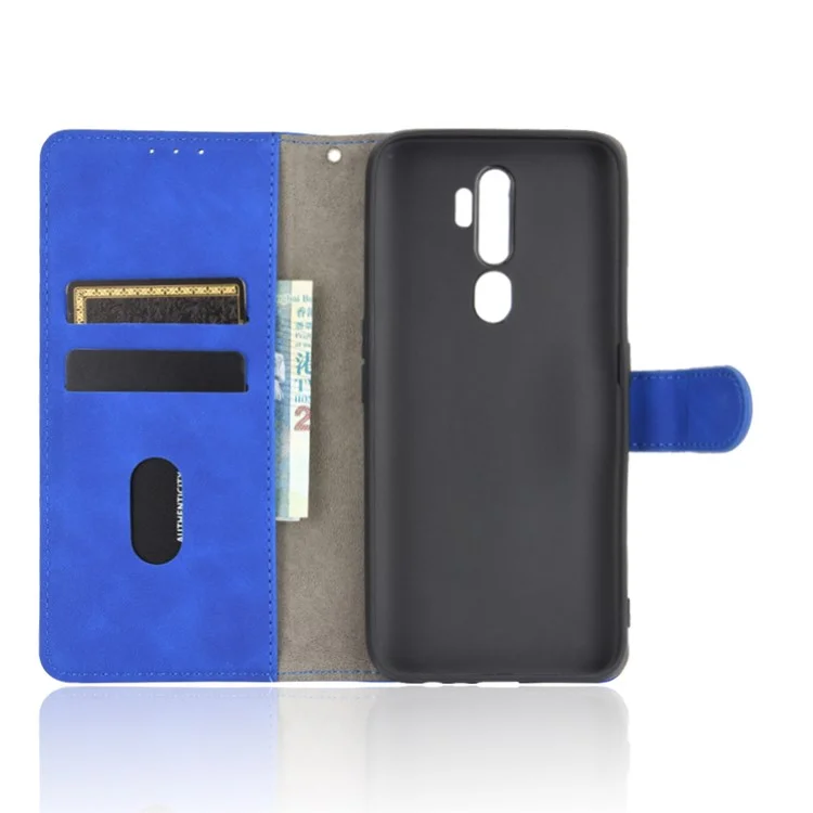 Skin-touch Wallet Stand Leather Flip Case for OPPO A9 (2020)/A11x/A5 (2020) - Blue