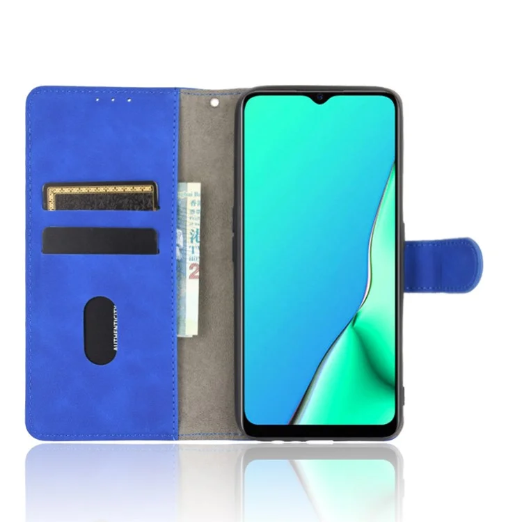 Skin-touch Wallet Stand Leather Flip Case for OPPO A9 (2020)/A11x/A5 (2020) - Blue