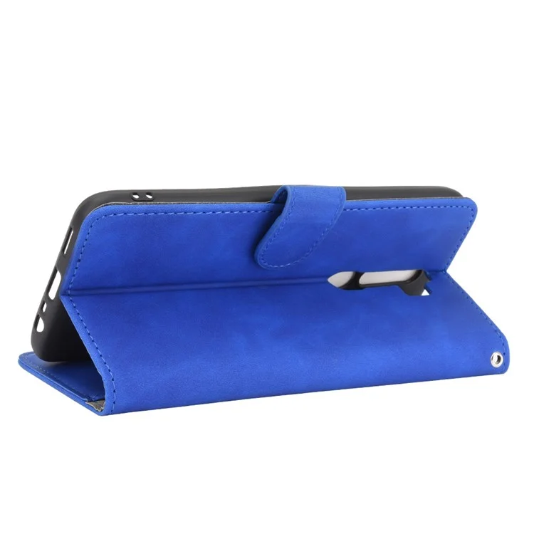 Skin-touch Wallet Stand Leather Flip Case for OPPO A9 (2020)/A11x/A5 (2020) - Blue