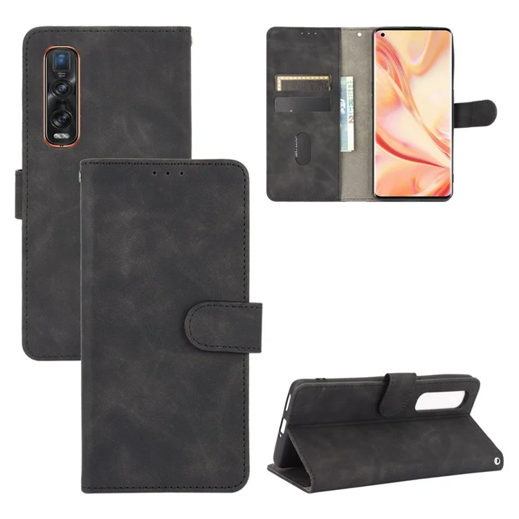 Capa Celular de Carteira de Couro pu Para a Pele Para Oppo Find X2 Pro - Preto