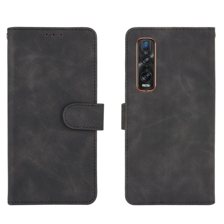 Skin-touch PU Leder Brieftasche Handy-hülle Für Oppo Find X2 Pro - Schwarz