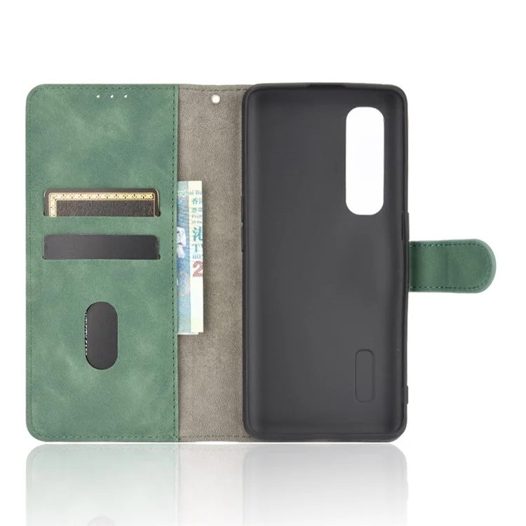 Skin-touch PU Leather Wallet Cell Phone Case for Oppo Find X2 Pro - Green