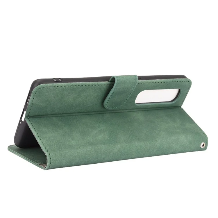 Skin-touch PU Leather Wallet Cell Phone Case for Oppo Find X2 Pro - Green