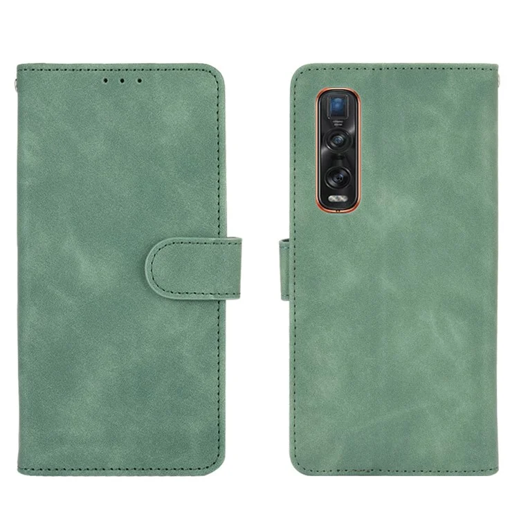 Skin-touch PU Leather Wallet Cell Phone Case for Oppo Find X2 Pro - Green