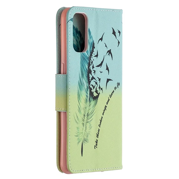 Custodia Protettiva in Pelle Stampata a Motivi per Oppo Reno4 5G - Piuma