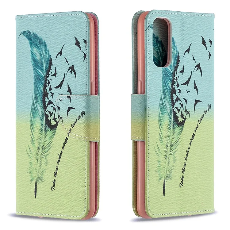 Custodia Protettiva in Pelle Stampata a Motivi per Oppo Reno4 5G - Piuma