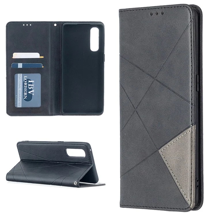 Geometrisches Muster Lederständer Kartenetui für OPPO Find X2 Neo / Reno3 Pro 5G - Schwarz