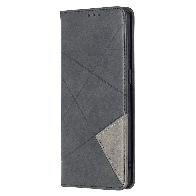 Geometrisches Muster Lederständer Kartenetui für OPPO Find X2 Neo / Reno3 Pro 5G - Schwarz