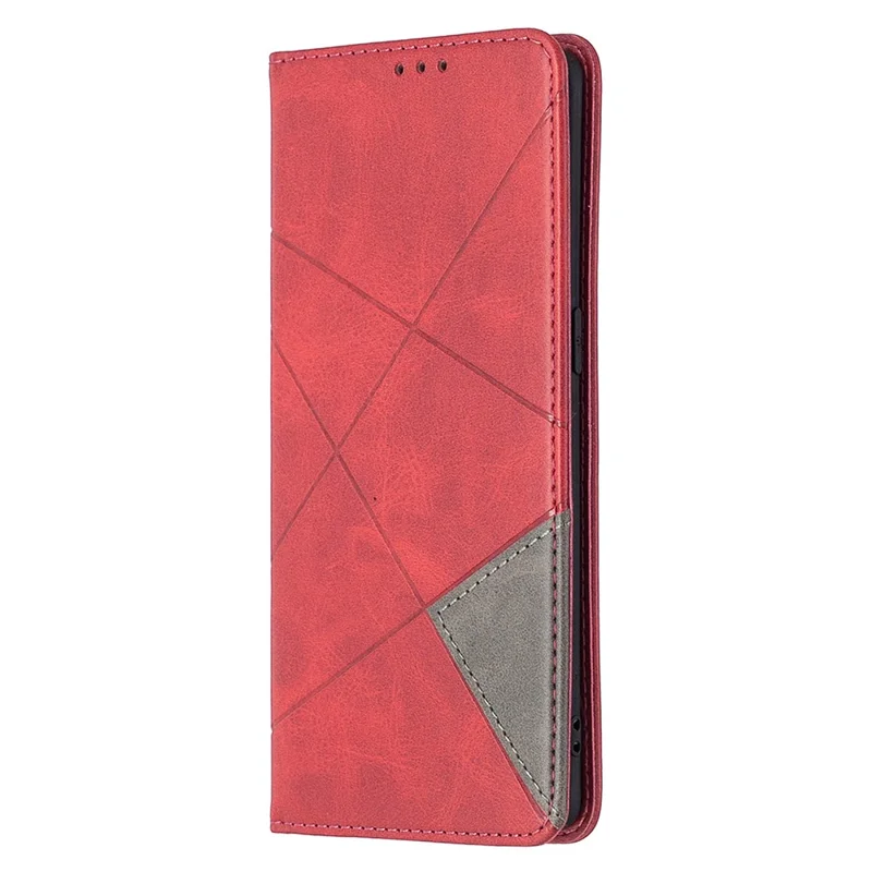 Geometric Pattern Leather Stand Case Card Holder Shell for OPPO Find X2 Neo / Reno3 Pro 5G - Red