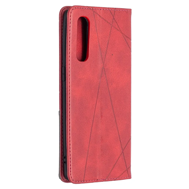Geometric Pattern Leather Stand Case Card Holder Shell for OPPO Find X2 Neo / Reno3 Pro 5G - Red