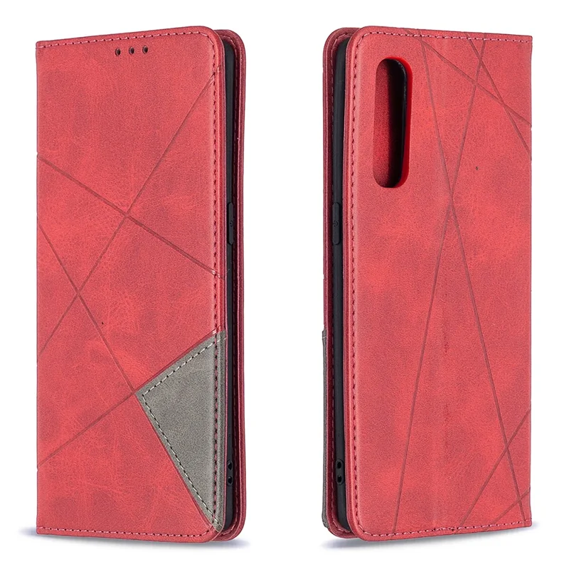 Geometric Pattern Leather Stand Case Card Holder Shell for OPPO Find X2 Neo / Reno3 Pro 5G - Red
