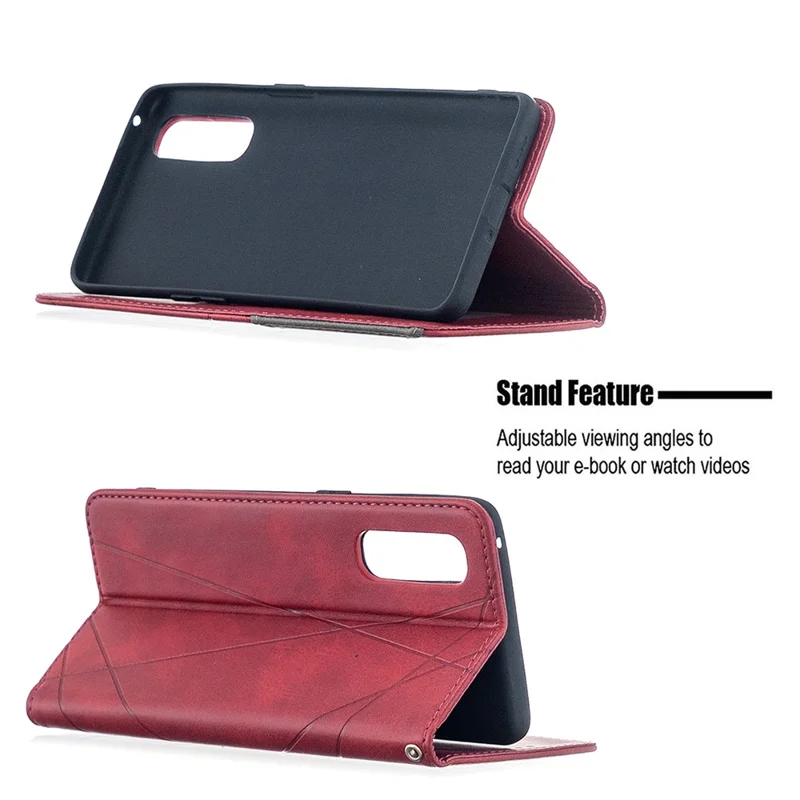 Geometric Pattern Leather Stand Case Card Holder Shell for OPPO Find X2 Neo / Reno3 Pro 5G - Red