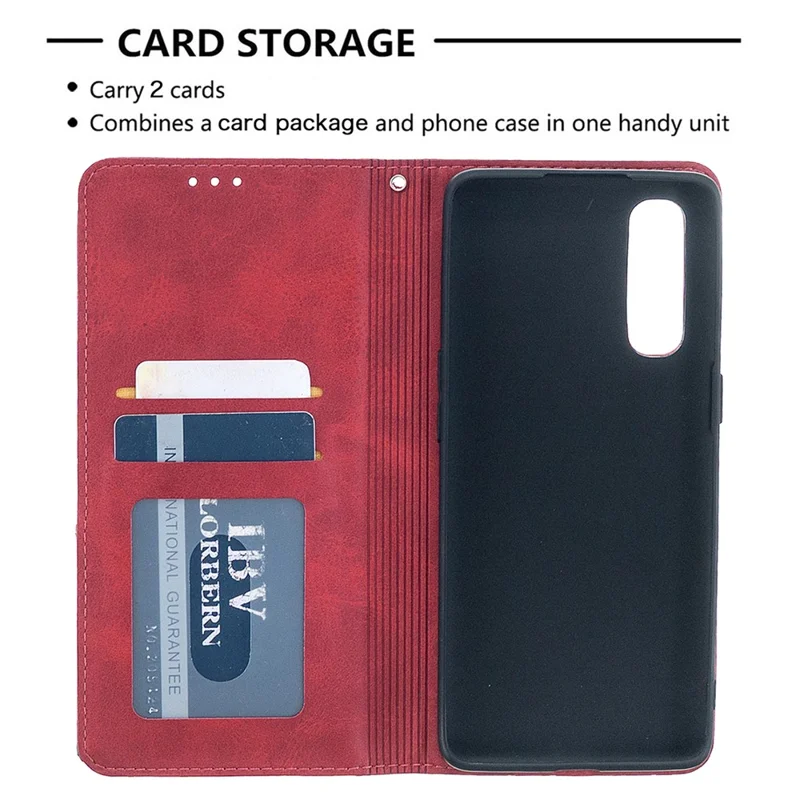 Geometric Pattern Leather Stand Case Card Holder Shell for OPPO Find X2 Neo / Reno3 Pro 5G - Red