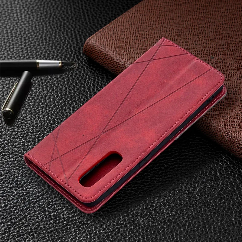Geometric Pattern Leather Stand Case Card Holder Shell for OPPO Find X2 Neo / Reno3 Pro 5G - Red