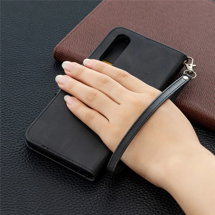 With Wallet Leather Shell Unique Design Case for Oppo Find X2 Neo - Black