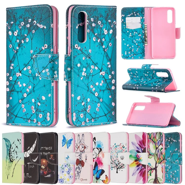 Pattern Printing Skin Magnetic Leather with Wallet Case for Oppo Find X2 Neo - Tree with Flowers