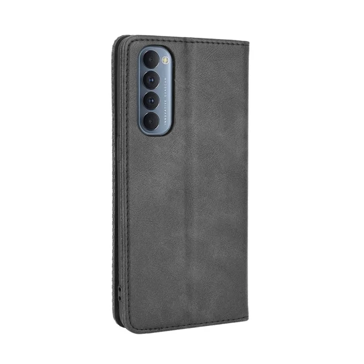 Retro with Wallet Stand Leather Phone Cover for Oppo Reno4 Pro 4G - Black