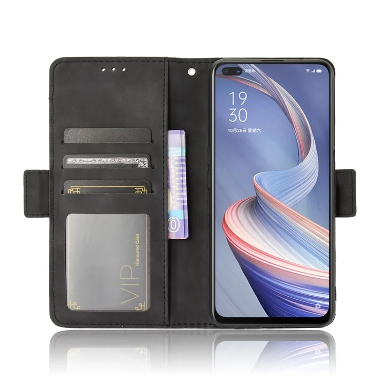 Multiple Card Slots Leather Shell Wallet Cell Phone Cover for OPPO A92s/Reno4 Z 5G with Multi-Angle Stand - Black