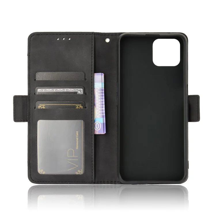 Multiple Card Slots Leather Shell Wallet Cell Phone Cover for OPPO A92s/Reno4 Z 5G with Multi-Angle Stand - Black