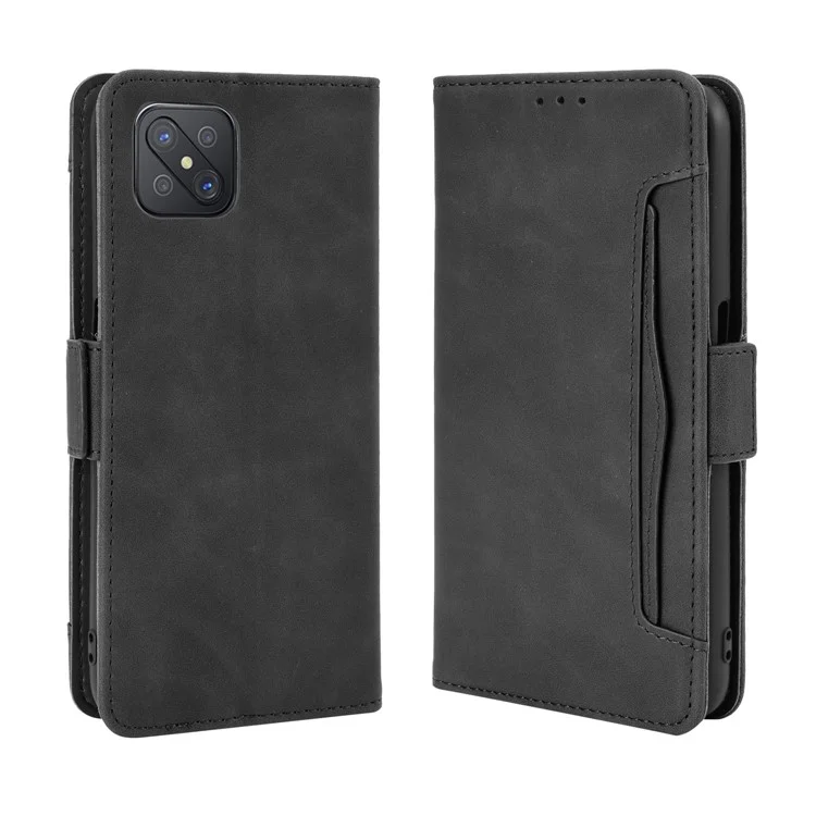 Multiple Card Slots Leather Shell Wallet Cell Phone Cover for OPPO A92s/Reno4 Z 5G with Multi-Angle Stand - Black