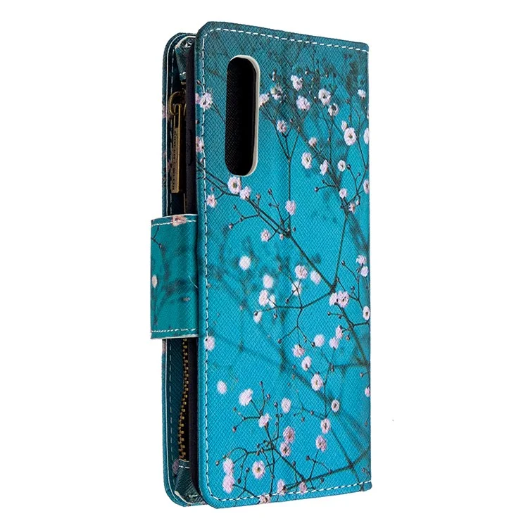 Печатный кожаный чехол с молнией на карман для Oppo Reno3 Pro/Find X2 Neo - Сливовый цветок