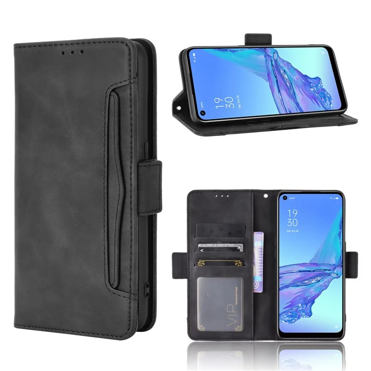 Mehrfache Kartenschlitze Leder mit Wallet Handyhülle für Oppo A53/A32 (2020) - Schwarz