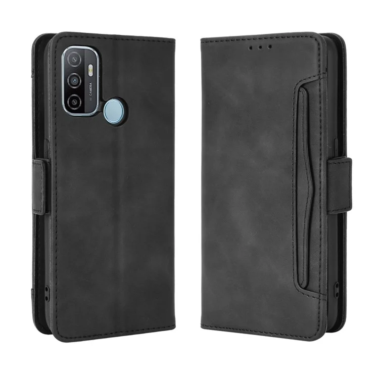 Mehrfache Kartenschlitze Leder mit Wallet Handyhülle für Oppo A53/A32 (2020) - Schwarz