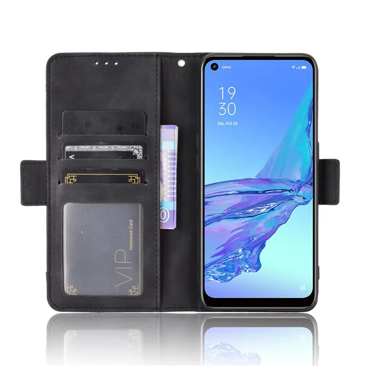 Mehrfache Kartenschlitze Leder mit Wallet Handyhülle für Oppo A53/A32 (2020) - Schwarz