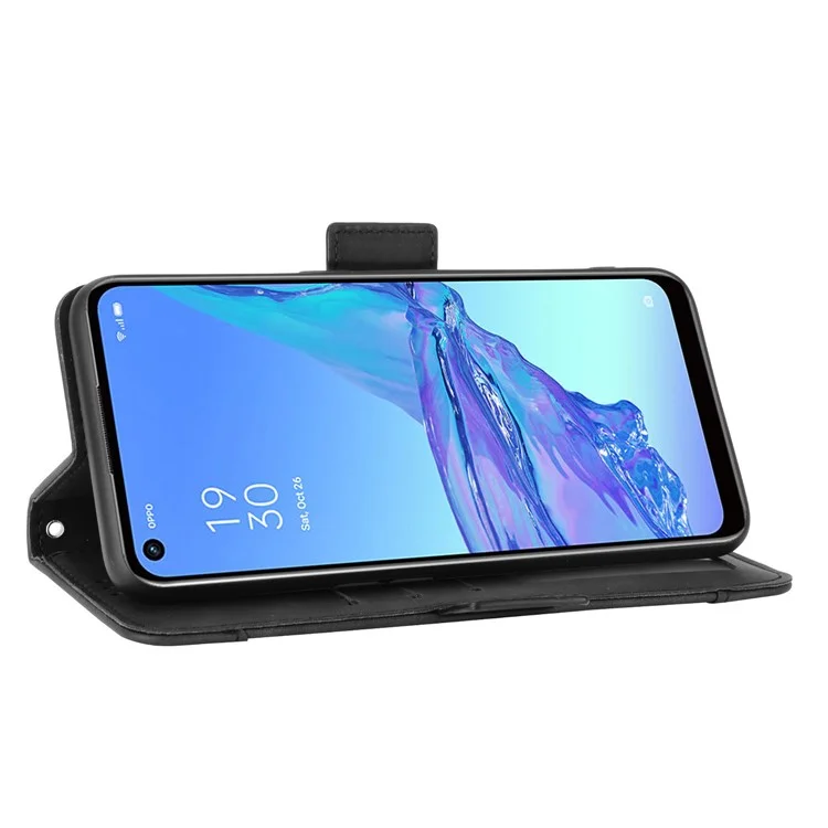 Mehrfache Kartenschlitze Leder mit Wallet Handyhülle für Oppo A53/A32 (2020) - Schwarz