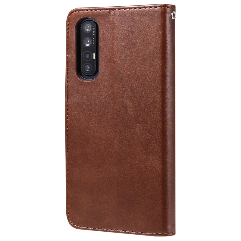 Zipper Pocket Leather Protector Wallet Case for OPPO Find X2 Neo/Reno3 Pro - Brown