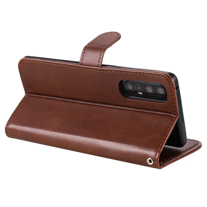 Zipper Pocket Leather Protector Wallet Case for OPPO Find X2 Neo/Reno3 Pro - Brown