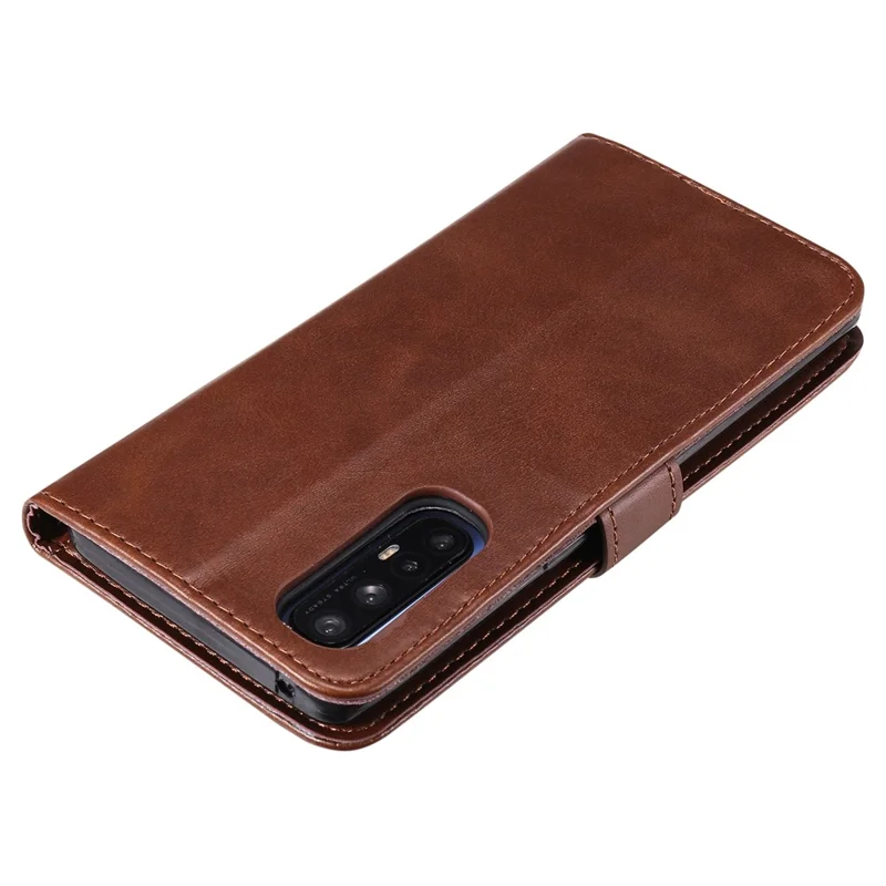 Zipper Pocket Leather Protector Wallet Case for OPPO Find X2 Neo/Reno3 Pro - Brown