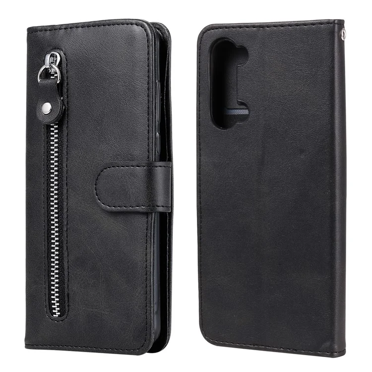 Wallet Zipper Pocket Leather Cover for Oppo Find X2 Lite/Reno3 - Black