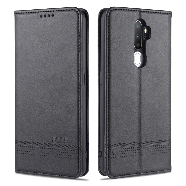 AZNS Magnetic Absorbiertes Leder -brieftaschenabdeckungskoffer Mit Stand Für Oppo A9 (2020)/A11x - Schwarz