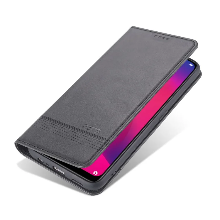 AZNS Magnetic Absorbiertes Leder -brieftaschenabdeckungskoffer Mit Stand Für Oppo A9 (2020)/A11x - Schwarz