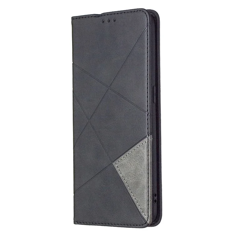 Geometric Pattern Leather Stand Case Card Holder Shell for Oppo Find X2 Lite - Black