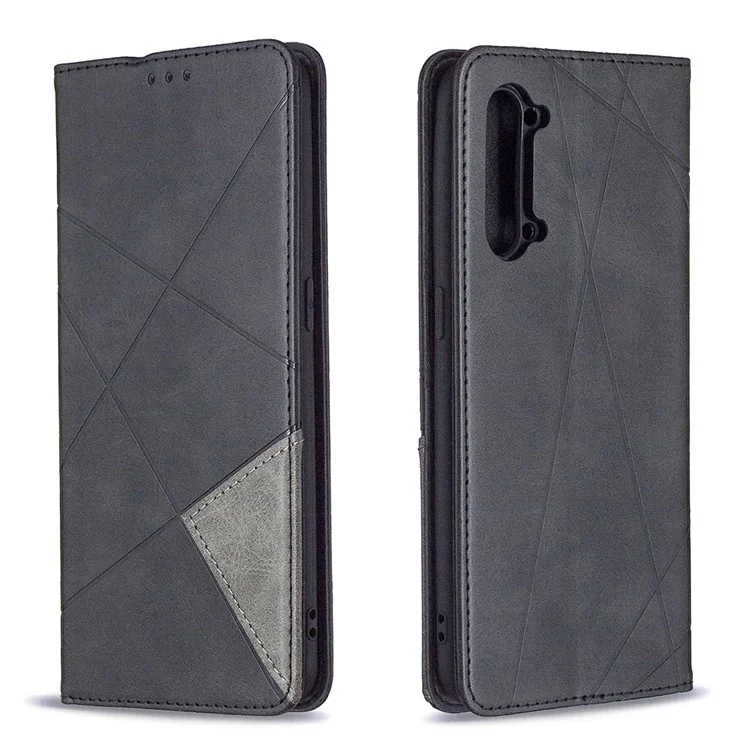 Geometric Pattern Leather Stand Case Card Holder Shell for Oppo Find X2 Lite - Black