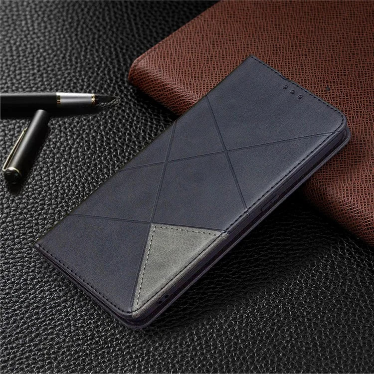 Geometrisches Muster Lederstand Hülle Kartenhalter Shell Für Oppo Find X2 Lite - Schwarz