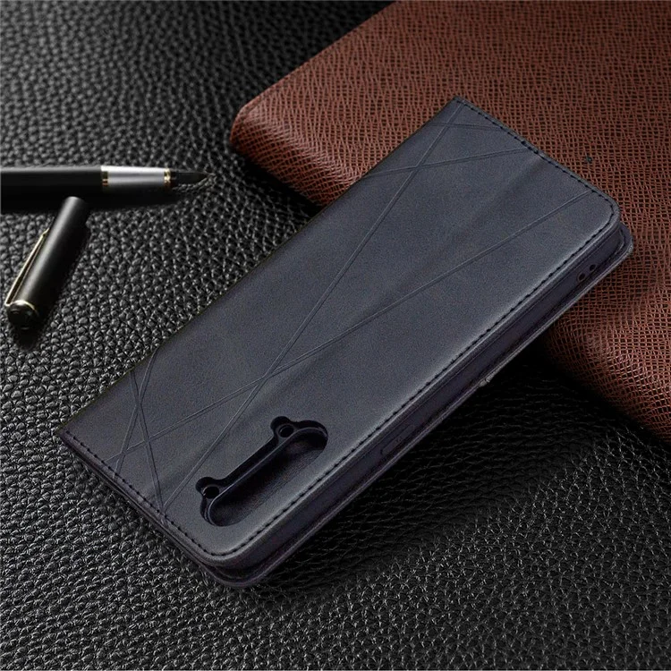 Patrón Geométrico de Cuero de Cuero Con Caparazón de Cartera de Carcasas Para Oppo Find X2 Lite - Negro