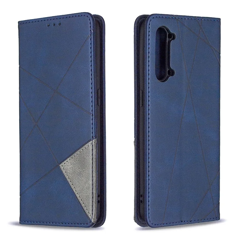 Geometric Pattern Leather Stand Case Card Holder Shell for Oppo Find X2 Lite - Blue