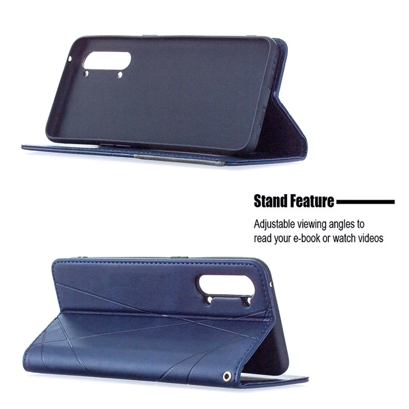 Geometric Pattern Leather Stand Case Card Holder Shell for Oppo Find X2 Lite - Blue