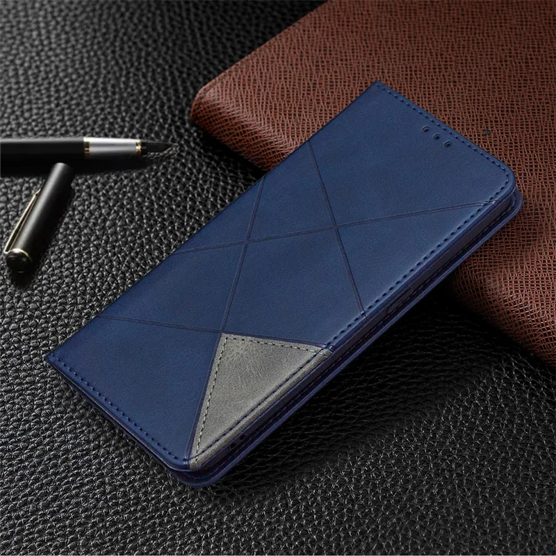 Geometric Pattern Leather Stand Case Card Holder Shell for Oppo Find X2 Lite - Blue