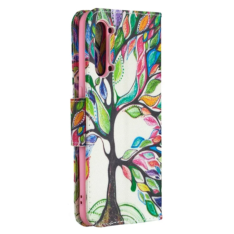 Carteira de Couro com Impressão de Padrão Protetora para Oppo Find X2 Lite - Árvore