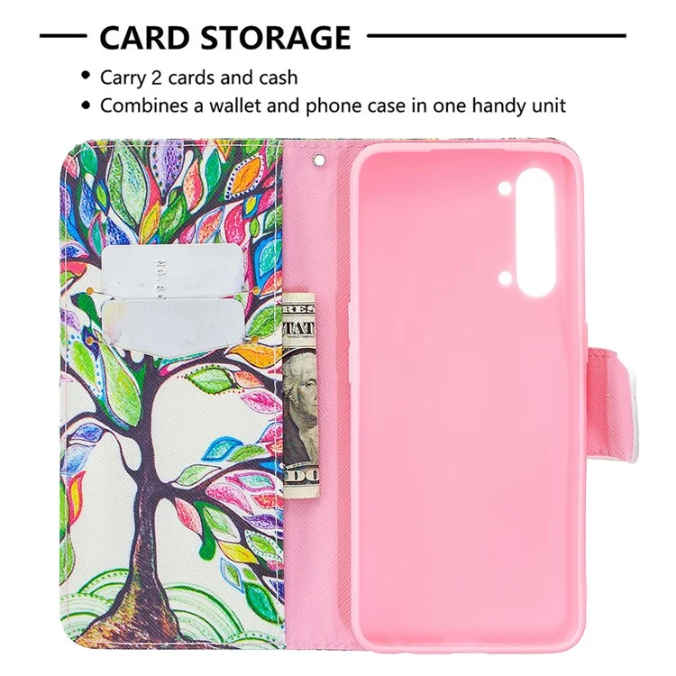 Carteira de Couro com Impressão de Padrão Protetora para Oppo Find X2 Lite - Árvore