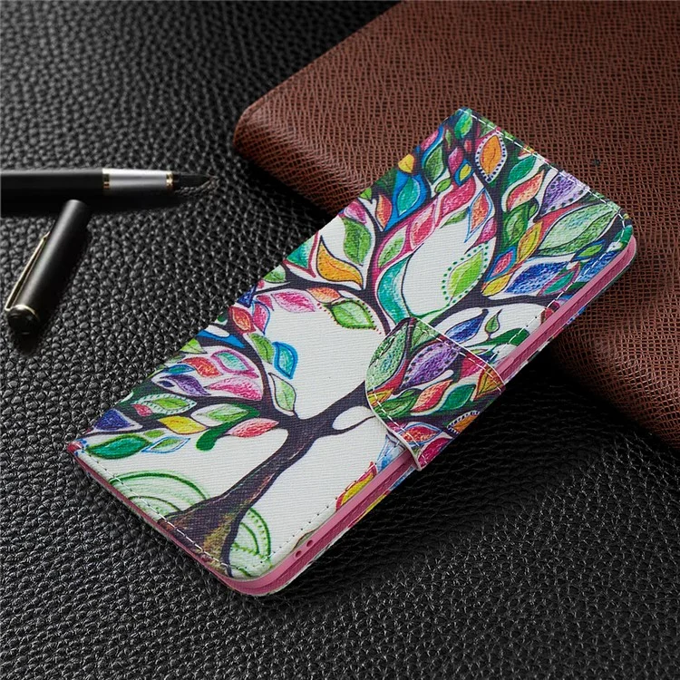 Carteira de Couro com Impressão de Padrão Protetora para Oppo Find X2 Lite - Árvore