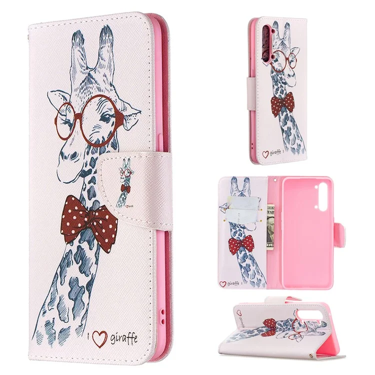 Pattern Printing Leather Wallet Protective Case for Oppo Find X2 Lite - Giraffe