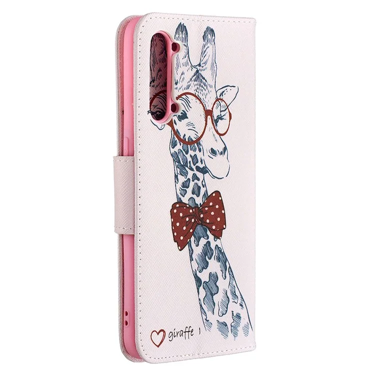 Pattern Printing Leather Wallet Protective Case for Oppo Find X2 Lite - Giraffe