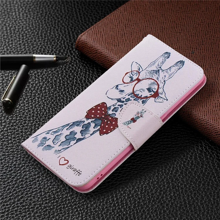 Pattern Printing Leather Wallet Protective Case for Oppo Find X2 Lite - Giraffe