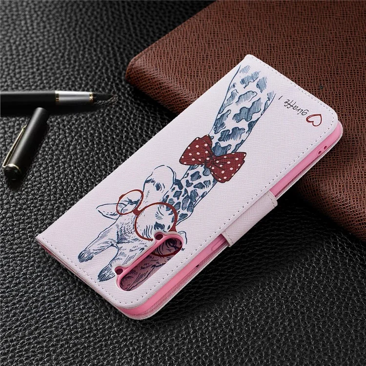 Pattern Printing Leather Wallet Protective Case for Oppo Find X2 Lite - Giraffe