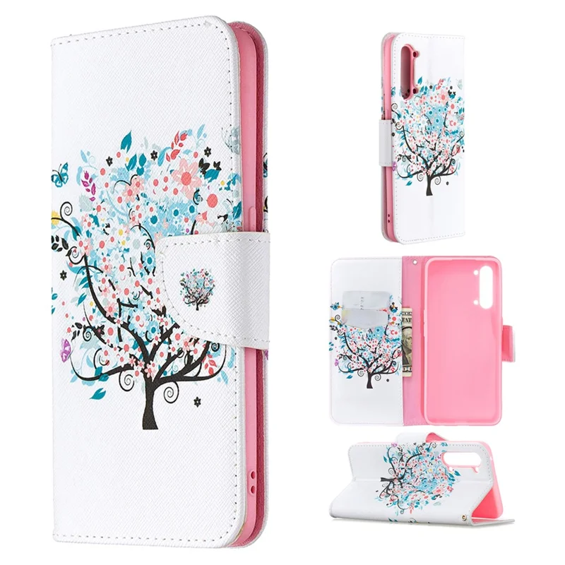 Pattern Printing Leather Wallet Protective Case for Oppo Find X2 Lite - Colorized Tree